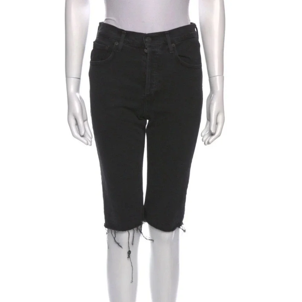 AGOLDE Carrie Stunner Leonie Hanne TikTok Retro Long Length Slim Shorts Black 25